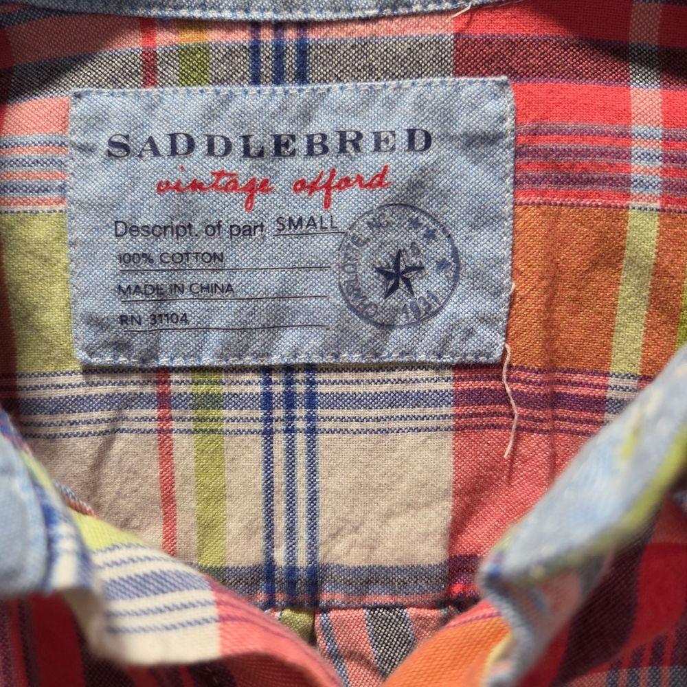 Saddlebred Preppy Madras Plaid Oxford Button Down Shirt Mens Sz S Long Sleeve - Picture 4 of 8